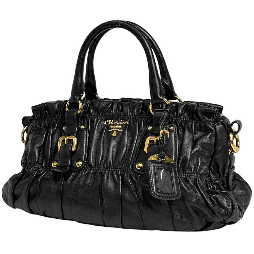 Prada Black Nappa Gaufre leather satchel gathered pleated
